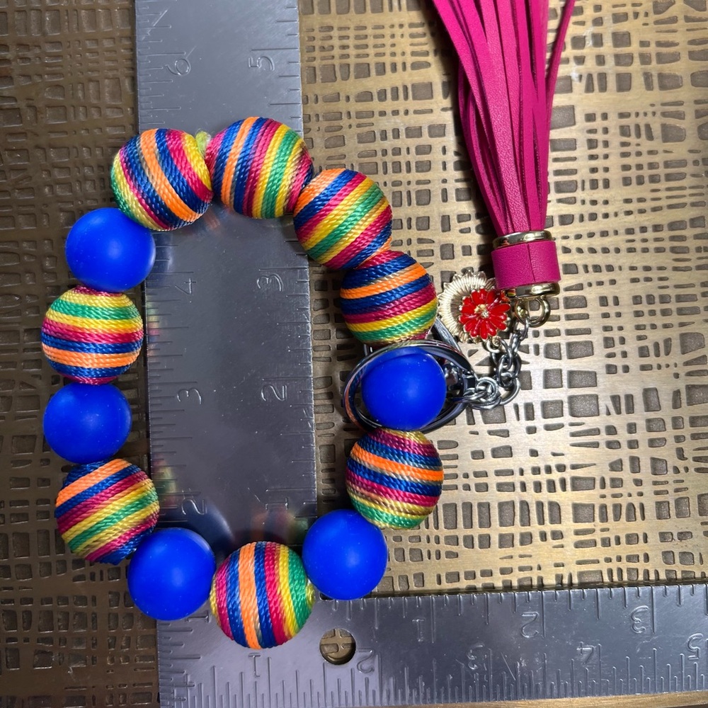 Colorful Beaded Bracelet Wristlet with Pink Tassel - Picture 4 of 6